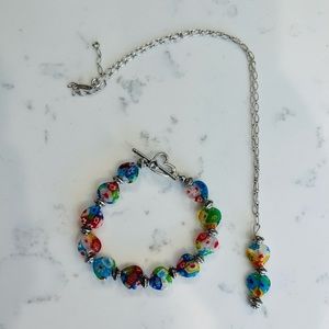 925 Sterling Silver Glass Heart Necklace and Bracelet